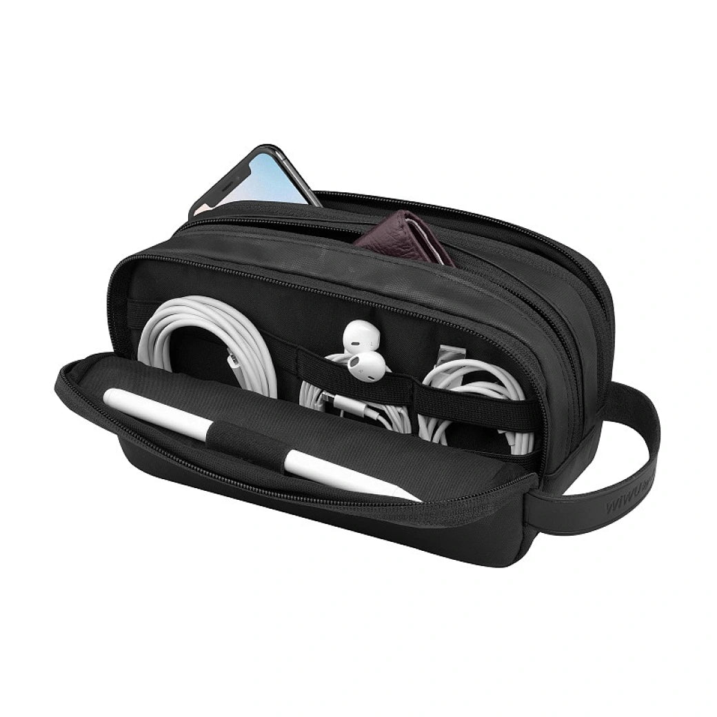 WiWU Salem Travel Pouch Big Capacity 3 Layer Daily Accessories Gadget Organizer with Leather Handle