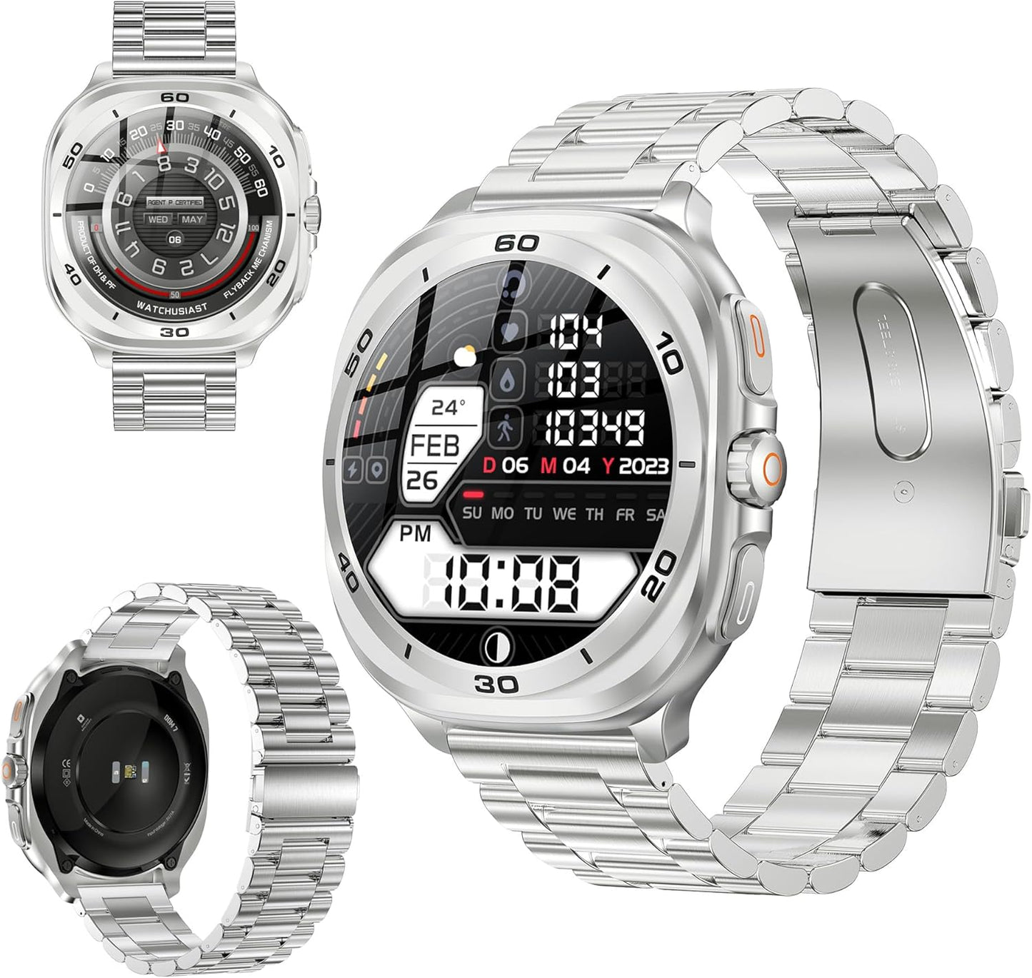 Swiss Military DOM 7 Smart Watch Silver Metal Case With Silver Metal Strap