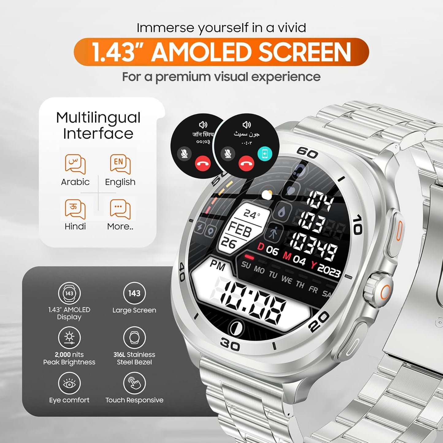 Swiss Military DOM 7 Smart Watch Silver Metal Case With Silver Metal Strap