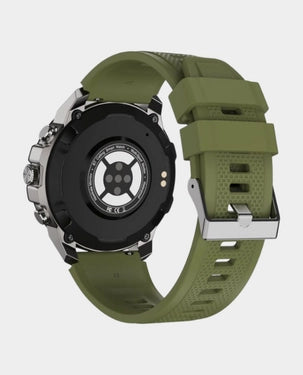 Swiss Military Dom 5 Smart Watch With 1.43 inch AMOLED Display | 1 Week Battery | IP68 Water Resistance | Swiss Military Health Pro App | Wireless Charging - Silver Frame with Dark Green Silicon Strap