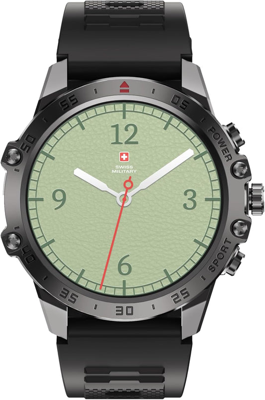 Swiss Military Dom 5 Smart Watch With 1.43 inch AMOLED Display | 1 Week Battery | IP68 Water Resistance | Swiss Military Health Pro App | Wireless Charging - Black Frame with Black Silicon Strap