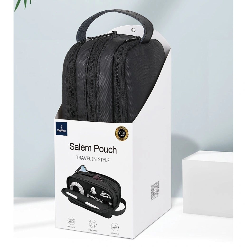 WiWU Salem Travel Pouch Big Capacity 3 Layer Daily Accessories Gadget Organizer with Leather Handle