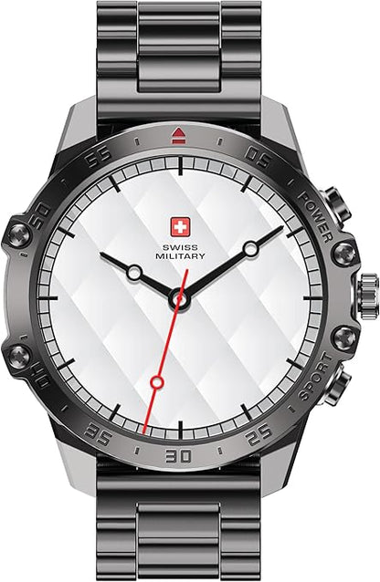 Swiss Military Dom 5 Smart Watch With 1.43 inch AMOLED Display | 1 Week Battery | IP68 Water Resistance | Swiss Military Health Pro App | Wireless Charging - Silver Frame with Dark Blue Silicon Strap