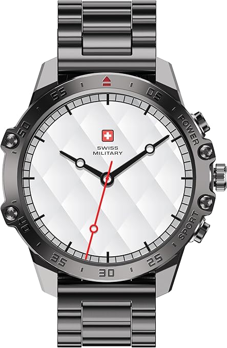 Swiss Military Dom 5 Smart Watch With 1.43 inch AMOLED Display | 1 Week Battery | IP68 Water Resistance | Swiss Military Health Pro App | Wireless Charging - Silver Frame with Dark Blue Silicon Strap