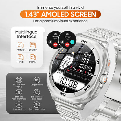 Swiss Military DOM 7 Smart Watch Silver Metal Case With Silver Metal Strap