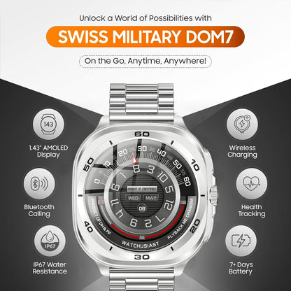 Swiss Military DOM 7 Smart Watch Silver Metal Case With Silver Metal Strap