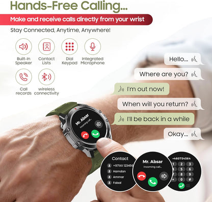 Swiss Military Dom 5 Smart Watch With 1.43 inch AMOLED Display | 1 Week Battery | IP68 Water Resistance | Swiss Military Health Pro App | Wireless Charging - Silver Frame with Dark Green Silicon Strap