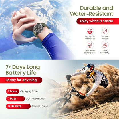 Swiss Military Dom 5 Smart Watch With 1.43 inch AMOLED Display | 1 Week Battery | IP68 Water Resistance | Swiss Military Health Pro App | Wireless Charging - Silver Frame with Dark Green Silicon Strap