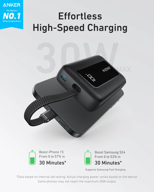ANKER ZOLO POWER BANK (10K, 30W, BUILT-IN USB-C CABLE