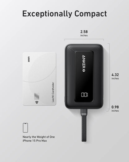 ANKER ZOLO POWER BANK (10K, 30W, BUILT-IN USB-C CABLE