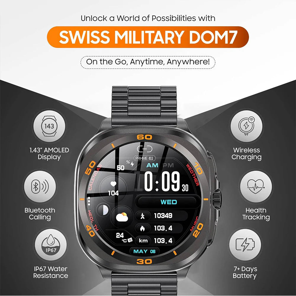 Swiss Military Dom 7 Smart Watch . Gunmetal Frame With Black Metal Strap