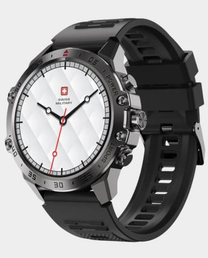 Swiss Military Dom 5 Smart Watch With 1.43 inch AMOLED Display | 1 Week Battery | IP68 Water Resistance | Swiss Military Health Pro App | Wireless Charging - Black Frame with Black Silicon Strap