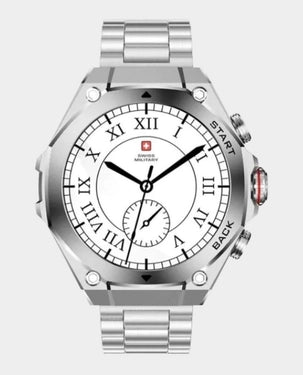 Swiss Military Dom 6 Smart Watch with 1.43 inch AMOLED Display | 7 Days Battery | IP67 Water Resistance | Silver Frame Silver Metal Strap | SM-WCH-DOM 6-SILF-SILMS - Silver