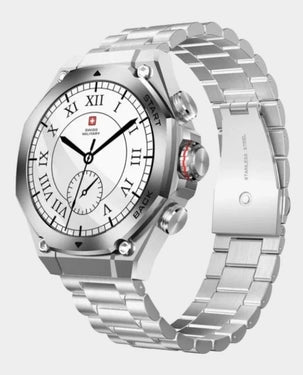 Swiss Military Dom 6 Smart Watch with 1.43 inch AMOLED Display | 7 Days Battery | IP67 Water Resistance | Silver Frame Silver Metal Strap | SM-WCH-DOM 6-SILF-SILMS - Silver